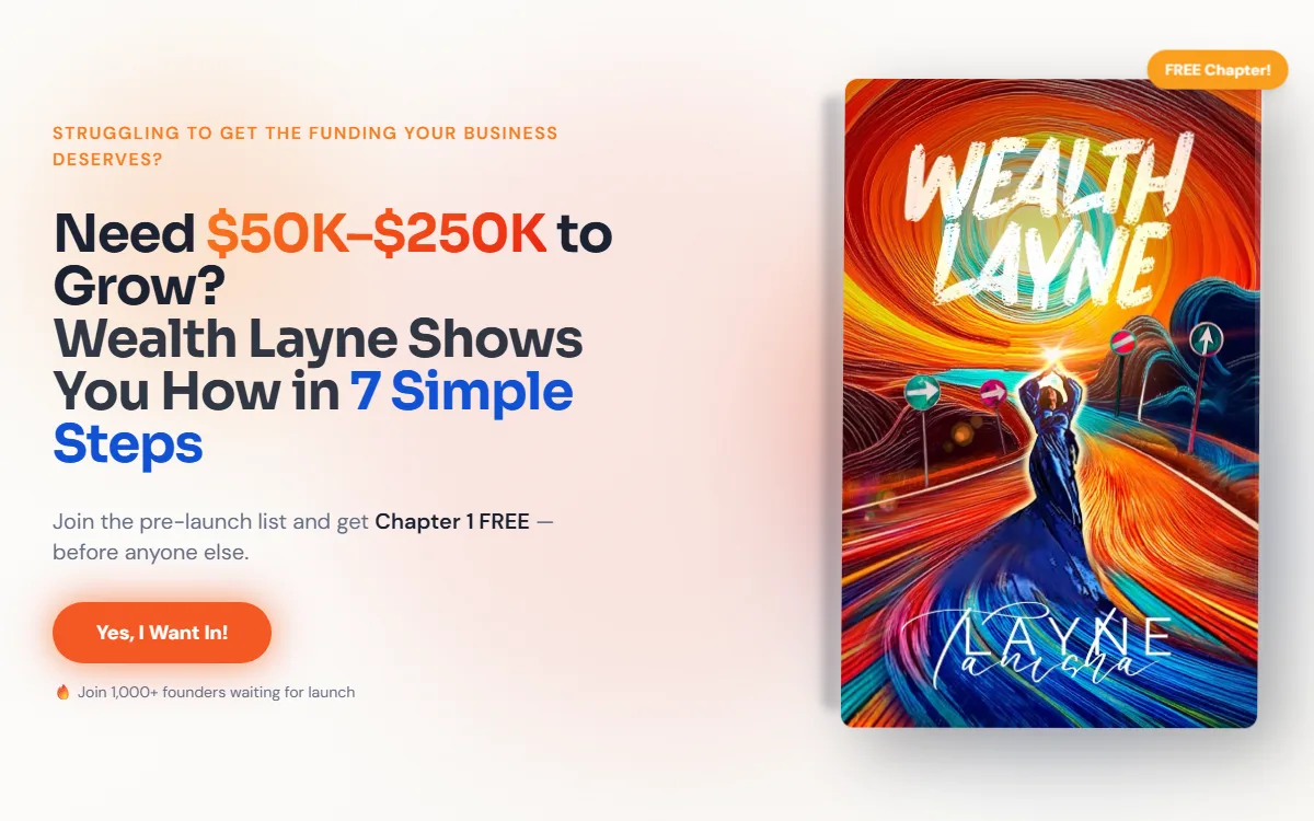 Homepage of the Wealth Layne book launch site